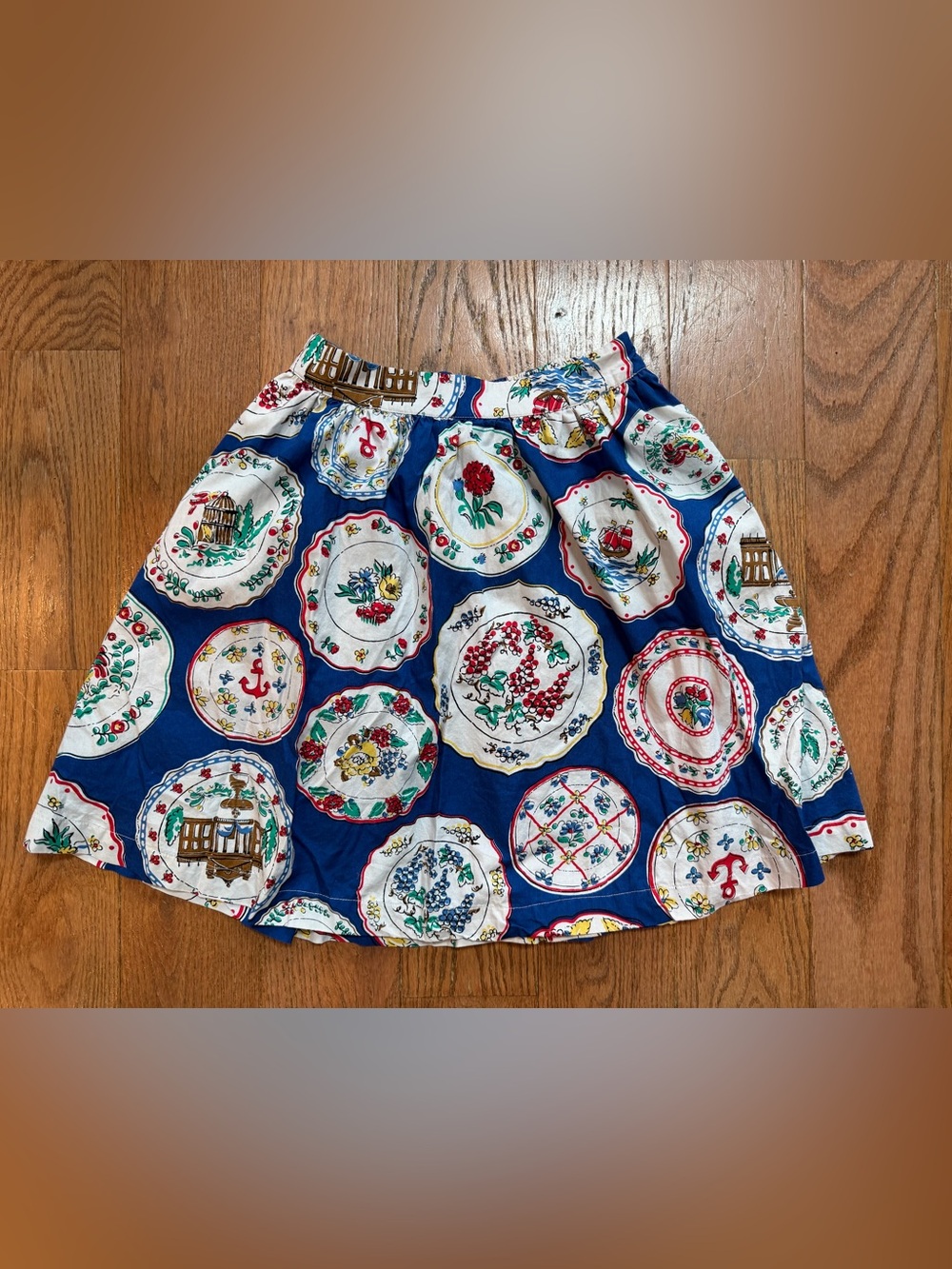 Blue Floral China Decorative Plate A-Line Skirt